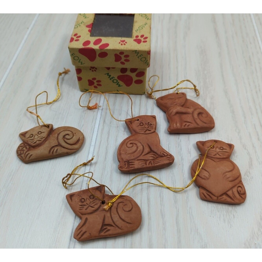 Ten Thousand Villages terra cotta 5 mini cat ornaments artisan made handcrafted